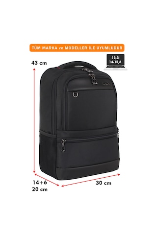14"-15,6" İnç Körüklü Siyah Laptop Sırt Çantası Unisex Su Geçirmez Kumaş Siyah