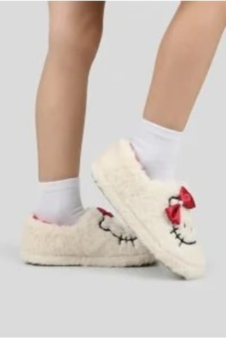 Modafocus Kız Çocuk Kedi Figürlü Peluş Panduf - Beyaz Beyaz