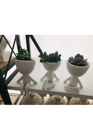 Insansı Saksılar Çiçeksiz Üçlü Beyaz Set