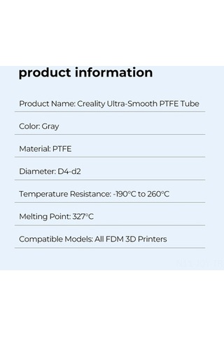 Fortunelane Creality Gri Ultra-hassas Ptfe Boru 2m -190 C/+260 C Isı Dayanıklı K1/ender 3/cr-10 Vb. İçin