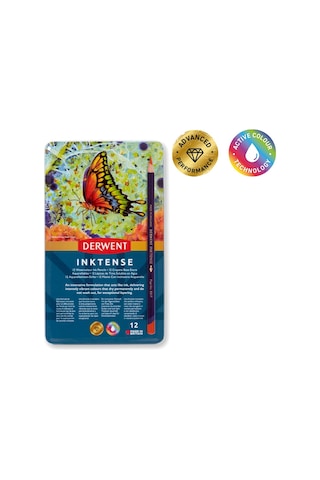Derwent Inktense Serisi Mürekkep Bazlı Suluboya Kalem Seti - 12 Renk Metal Kutulu 124-Pembe