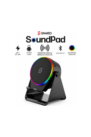 Soundpad Bluetooth Hoparlör - İndüksiyon Temas Özellikli - Telefon Standlı - Type-c Şarj - Rgb Ambiyans Aydınlatma Açık Bej