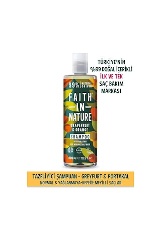 Faith in Nature %99 Doğal Tazeleyici Şampuan Greyfurt & Portakal Normal & Yağlanmaya-Kepeğe Meyilli Saçlar İçin 400 ML