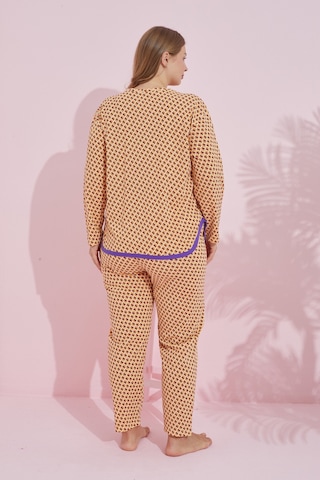 Siyah İnci Biyeli Curve Büyük Beden Battal Boy Örme Pijama Takım 7778 Turuncu Mor Yarım Ay