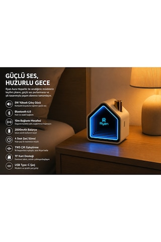 Aura Bluetooth Hoparlör Infinity Ayna Led Işıklı Tws Çift Eşleştirme Bluetooth 6.0 2000mah Şarjlı Taşınabilir Hoparlör Ry-neo1