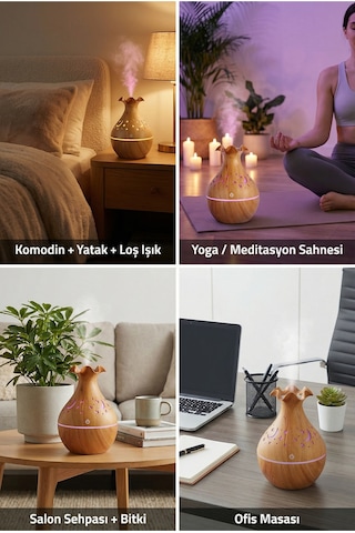 Ahşap Görünümlü Aroma Difüzör 130 Ml Ultrasonik Soğuk Buhar Sessiz Rgb Led Otomatik