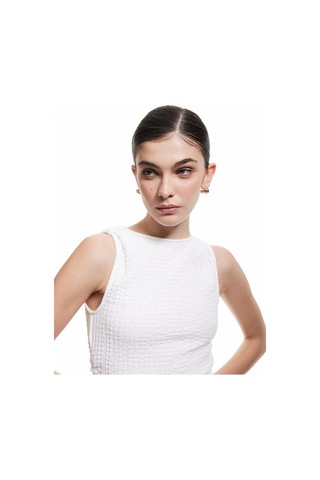 Koton Drapeli Bisiklet Yaka Uzun Kolsuz Slim Fit Kalem Elbise Kırık Beyaz 5sak80031uk Ekru