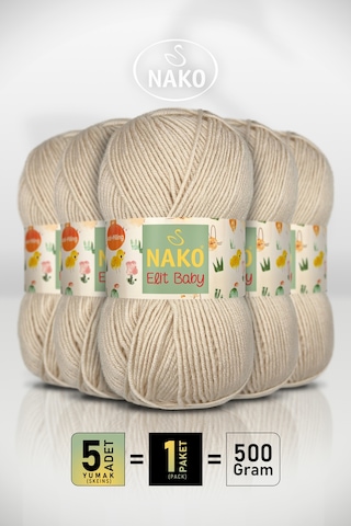 Elit Baby - 11451 Badem - 5'li Paket - 100gr/250m - Bebek İpi - Anti Pilling Tüylenmez İp