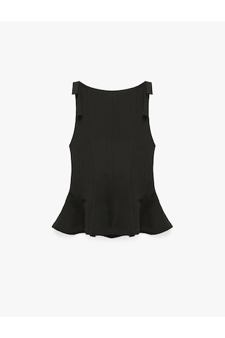 Koton Krep Scuba Kumaş Fiyonk Detaylı Kayık Yaka Kolsuz Peplum Bluz Siyah 7wak10045ek