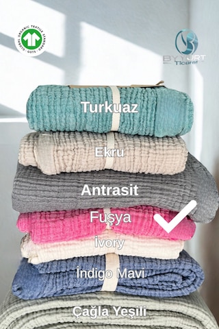 Püsküllü Müslin Tv Battaniyesi Fuşya Pembe