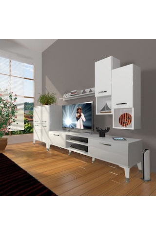 Decoraktiv Eko 6da Mdf Dvd Silver Tv Ünitesi Tv Sehpası - Parlak Beyaz