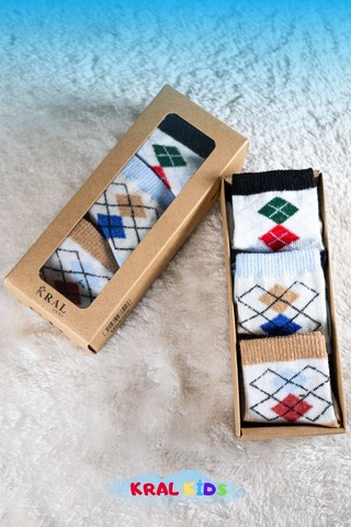 6 Çift Erkek Bebek Çorap Kutulu Patik Boy Desenli, Pamuklu Lacivert