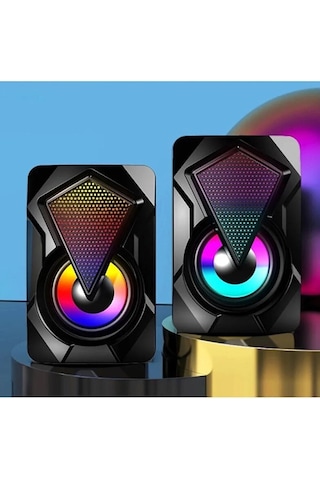 Moonshop Bilgisayar Hoparlörü Led Işıklı Rgb Laptop Pc Uyumlu 1+1