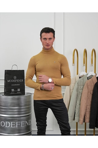 Modefendi Slim Fit İtalyan Kesim Tam Balıkçı Boğazlı Kazak Sarı