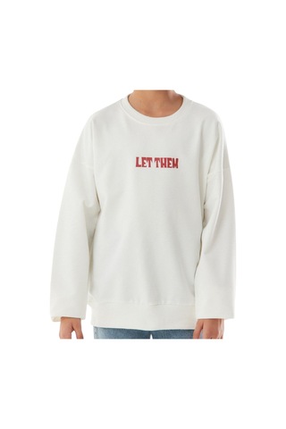İrem Çocuk Giyim Kız Çocuk Önü Arkası Let Them Yazı Desenli Beyaz Renk Sweatshirt Beyaz
