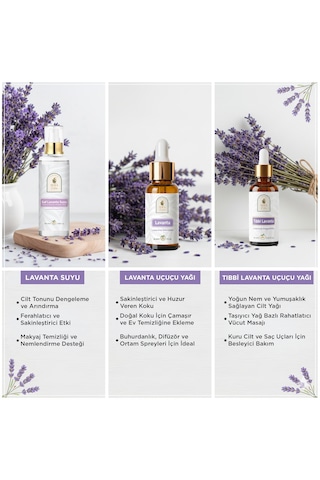 Lavanta Bakım Seti 3 Lü %100 Saf Lavanta Suyu 100 Ml, Lavanta Uçucu Yağı 20 Ml, Lavanta Yağı 10 Ml
