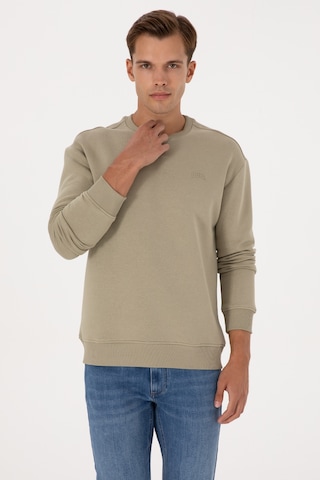 U.S. Polo Assn. Erkek Comfort Fit Bisiklet Yaka Şardonlu Açık Haki Basic Sweatshirt 50313757-VR183