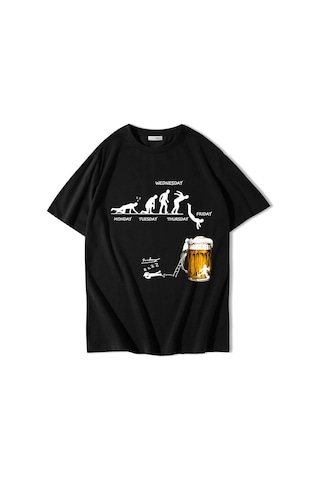 Brz Collectıon Brz Collection Unisex Oversize Friday Mood Beer T-shirt Siyah