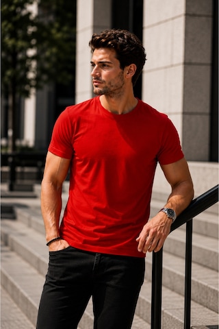 Luxıc Core Erkek Slim Fit Kırmızı Bisiklet Yaka Pamuk Penye Günlük Rahat Basic Tişört