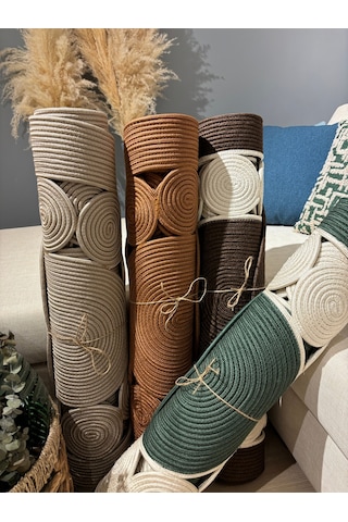 Mavaux Cookie Jüt Hasırlı El Örgüsü Kilim Natural