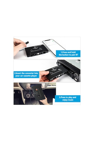 Samdoo Bluetooth Kaset Dönüştürücü, Araçta Müzik Çalar,免提 Arama, Mp3/mp4 Destekli, Tekrarlı Şarjlı Pil, Kaliteli Sesli Siyah Abs Konverter