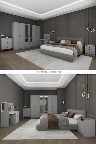 Asra Trend Yatak Odası Takımı 5 Parça %100 Mdf Gardırop Şifonyer Makyaj Masası Komodin Ytk01