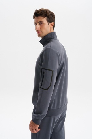 AR-MA Arma Erkek Slim Fit Dik Yaka Yarım Fermuar Pamuklu Sweatshirt Sol Kol Fermuar Cepli K30404685702 Gri