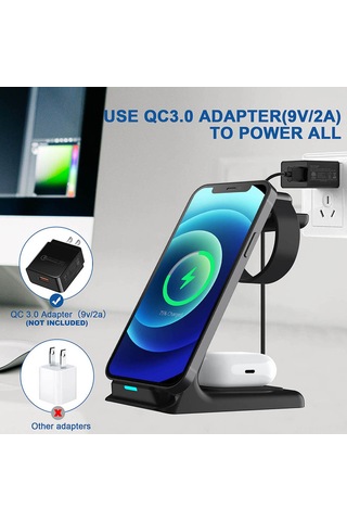 Honmex Beyaz 3'ü 1 Kablosuz Şarj Aleti: İphone, iOS Watch Uyumlu Ve Airpods İçin Çift Bobinli Hızlı Şarj - Qi Sertifikalı, Güvenli Ve Düzenli