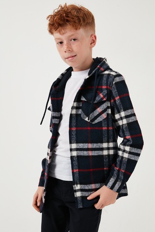 Lela Kapüşonlu Çift Cepli Ekoseli Oduncu Erkek Çocuk Gömlek Cf25W81786 Lacivert