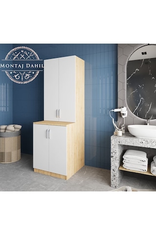 Aspen Çamaşır Ve Kurutma Makinesi Dolabı Banyo Dolabı Meşe Beyaz Beyaz - Meşe