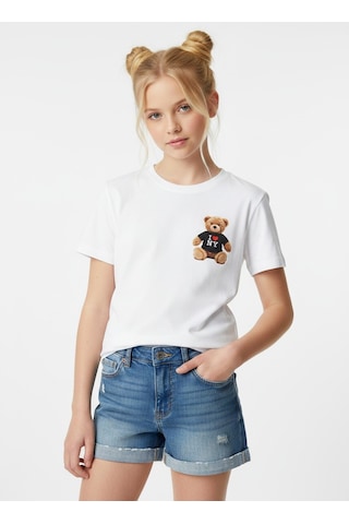 Sea Bubbles Teddy Bear Kız Çocuk Tişört Beyaz