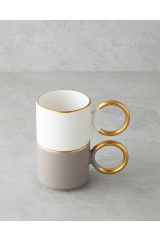 English Home Twin Goldy Seramik 2'li Kupa 184 Ml Vizon-beyaz-gold Vizon-beyaz-gold