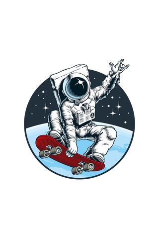 Paybuy Erkek Skeytbord Astronotu Barış İşareti Baskılı Günlük Tişört %10 Beyaz