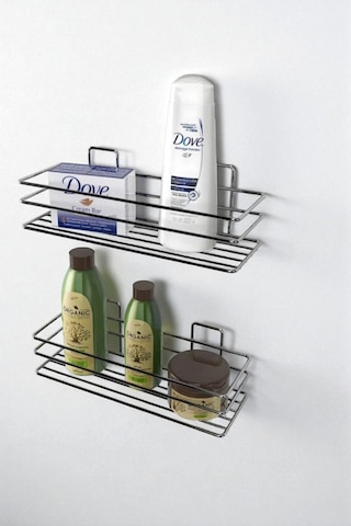 2 Adet Banyo Düzenleyici, Tek Katlı Siyah Banyo Organizer Siyah