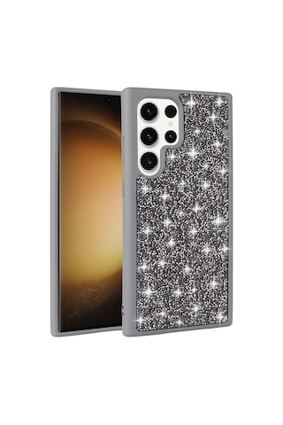 Zore Galaxy S22 Ultra Kılıf Parlak Taşlı Tasarım Nvth Pırlanta Kapak - Siyah