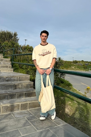 Sunset Valley Baskılı Oversize Tişört Bej Bej