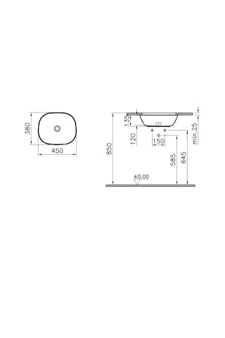 VitrA Plural 7812B403-1083 Tezgahaltı Üçgen Lavabo.47CM.Beyaz