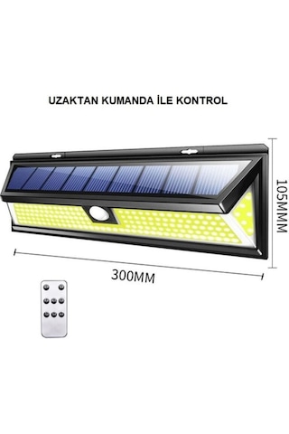 Kenly 180 Led Solar Güneş Enerjili Duvar Lambası Hareket Sensörlü Uzaktan Kumandalı 3 Modlu Ip65 Dış Mekan Aydınlatma Siyah