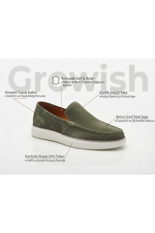 Growish Gr0050 Hakiki Süet Nubuk Deri Yeşil Renk Üst Kalite Spor Klasik Yazlık Kışlık Beyaz Poliüretan Eva Taban Casual Sneaker Erkek Ayakkabı Haki - Yeşil