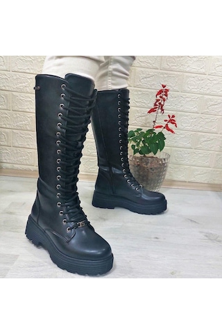 Pierre Cardin 52444 Siyah Fermuarlı Bağacaklı 41cm Bayan Çizme 001