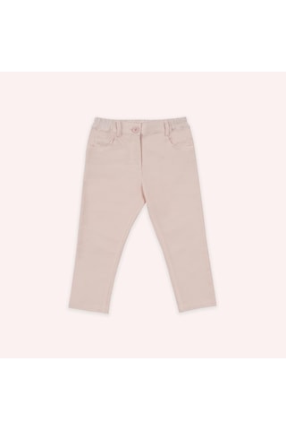 Panço Kız Çocuk Beli Lastikli Pantolon Beyaz Pembe
