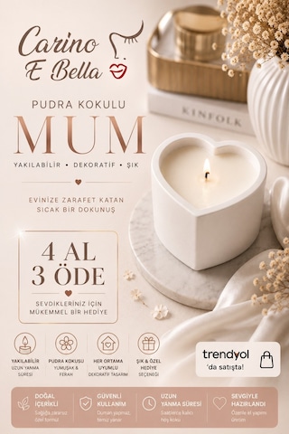 Pudra Kokulu Beton Mum Hediyelik Dekoratif Kokulu Mum Özel Günler Özel Anlar Tek Fitil Kokulu Mum Beyaz