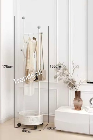 Ayaklı Siyah Konfeksiyon Askısı Metal Elbise Askılığı Sepetli Askılık Tekerlekli 175 Cm 6005 Siyah