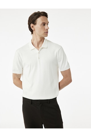 Koton Regular Fit Düğmeli Polo Yaka Pamuklu Kısa Kollu Triko Tişört Beyaz 7wam70051ht