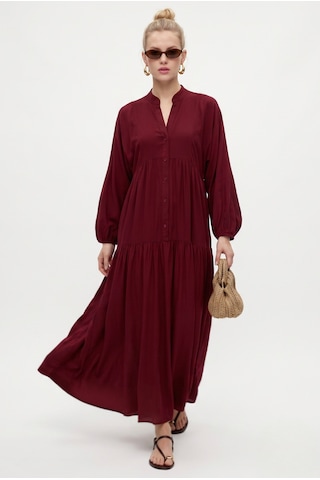Ritnice Kadın Modest New Base %100 Viskon Bordo Maksi Boy Yazlık Elbise