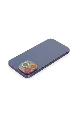 Mey İthalat iPhone Uyumlu 13 Pro Renkli Kamera Lens Koruma Cam - Turuncu-kırmızı