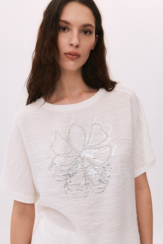 Daido Kadın Yuvarlak Yaka Kısa Kollu Desenli T-shirt 6217 Ekru