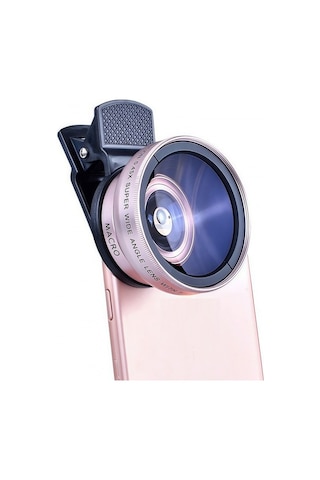 2 Si 1 Arada Klipsli Telefon Kamera Lensi 0.45x Ultra Geniş Açı 10x Makro 37mm Evrensel 49mm Uv Port Rose Gold Rose Gold
