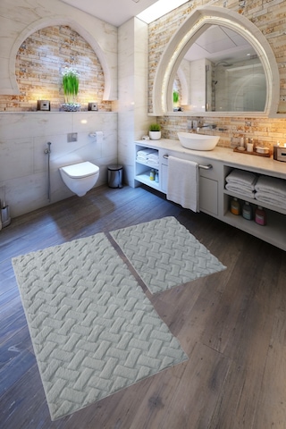 Desenli Tavşan Tüyü Yumuşak 2 Li Banyo Paspası Kaymaz Tabanlı Klozet Takımı Gri Gri