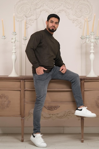 Woolen World Balıkçı Yaka Kalın Yünlü Erkek Triko Kazak Kahverengi